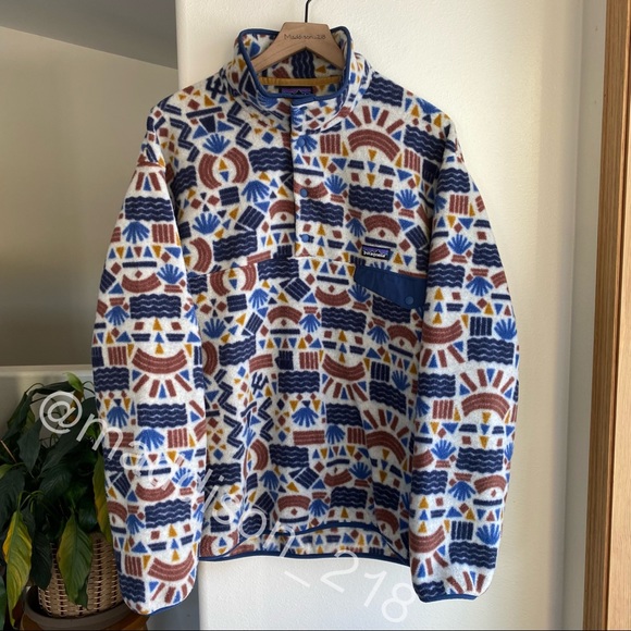 Patagonia Protected Peaks Fleece Multi Big Oatmeal White Aztec Southwestern - Picture 5 of 14